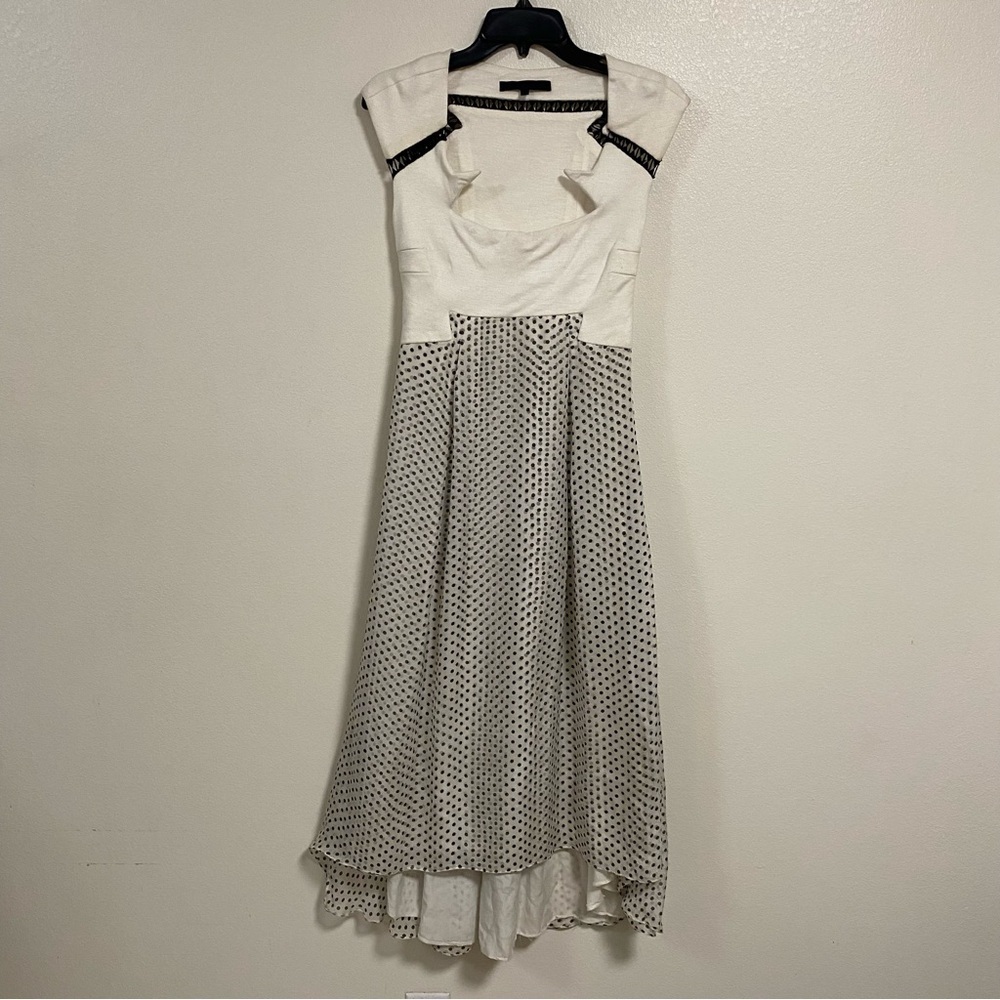 Jen Kao Dress Women’s Size 4 White Black Silk Poka Dot High Low MIDI Dress